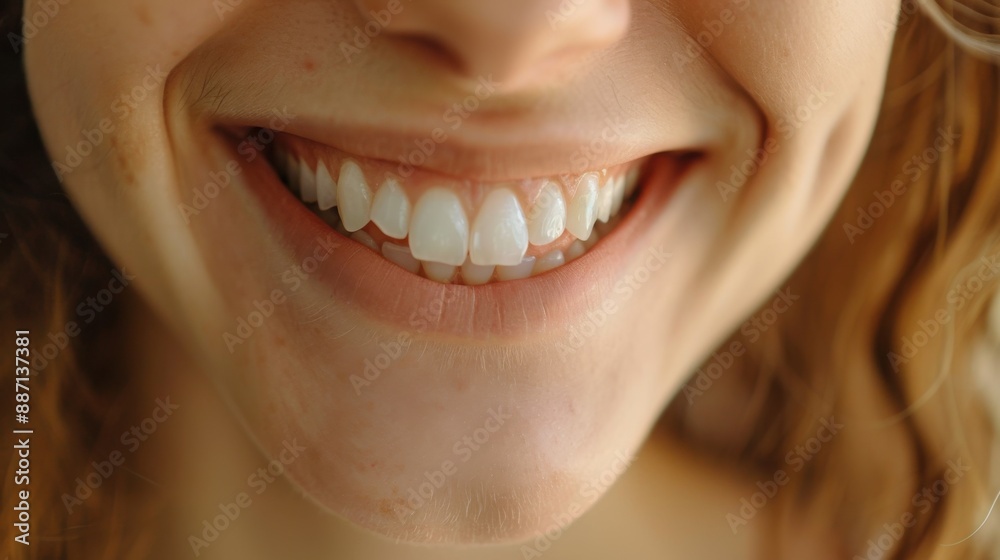 Genuine smile with laugh lines and slightly crooked teeth, with copy space Genuine smile with laugh lines and slightly crooked teeth, with copy space