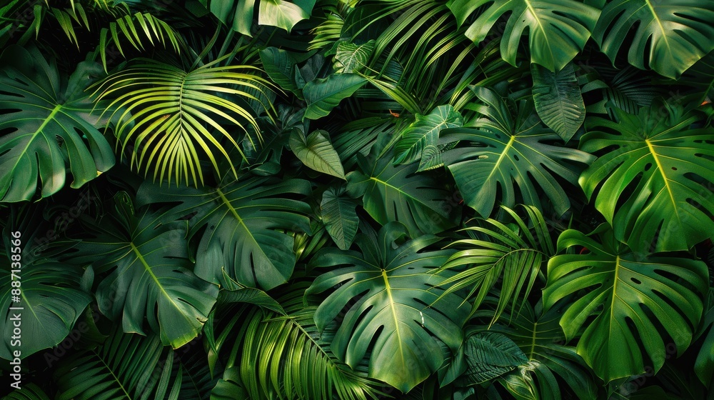 Fototapeta premium Abundant and beautiful green palm leaves