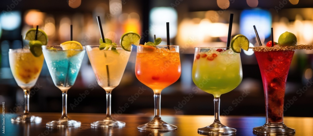 Colorful Cocktails on a Bar Counter Colorful Cocktails on a Bar Counter