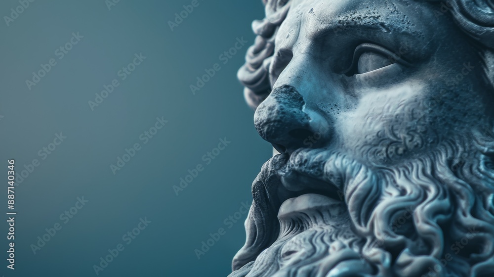 A statue of a man with a beard and a beard, Zeus A statue of a man with a beard and a beard, Zeus