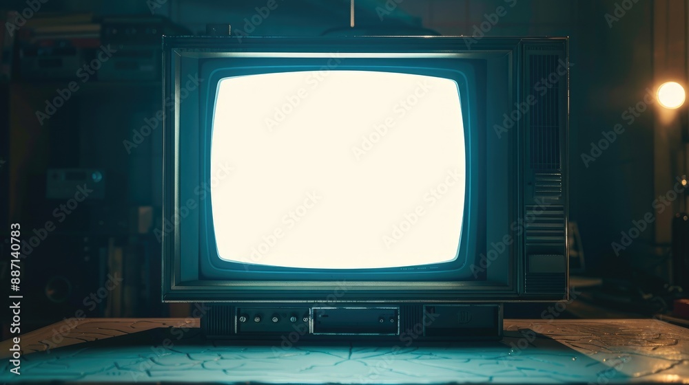 Close up of classic television screen with blank space media and entertainment theme