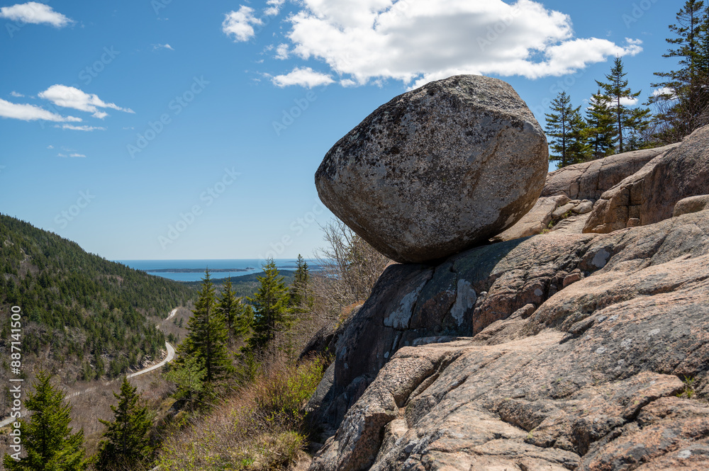 Precariously Balanced Bubble Boulder on a Mountainside Overlooking the ...