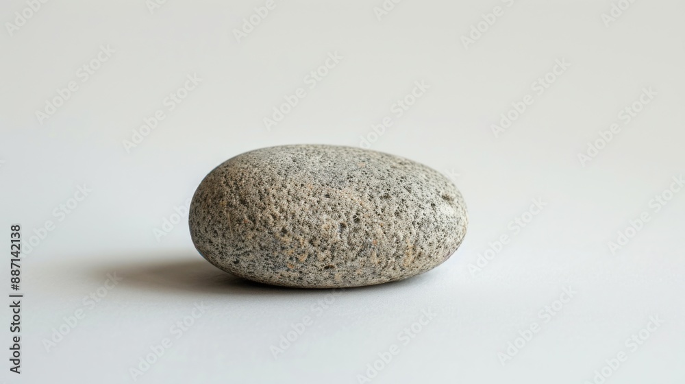 Minimalist still life with single pebble on white surface, with copy space Minimalist still life with single pebble on white surface, with copy space