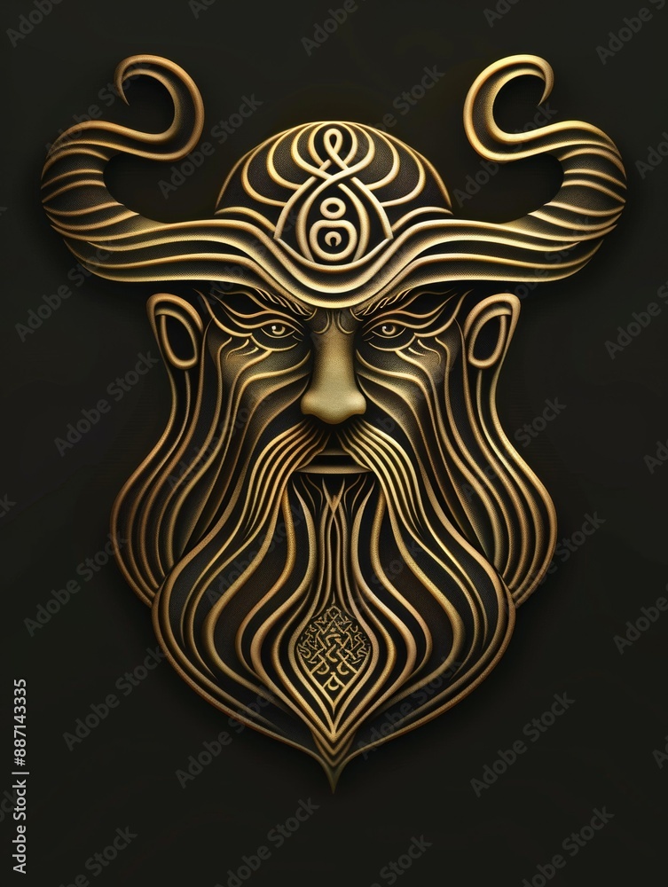 A man with a beard and horns on his head, Zeus A man with a beard and horns on his head, Zeus