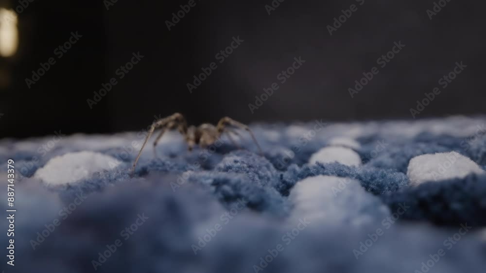 Close-Up of Spider on Blue Surface with Blurred Background Close-Up of Spider on Blue Surface with Blurred Background