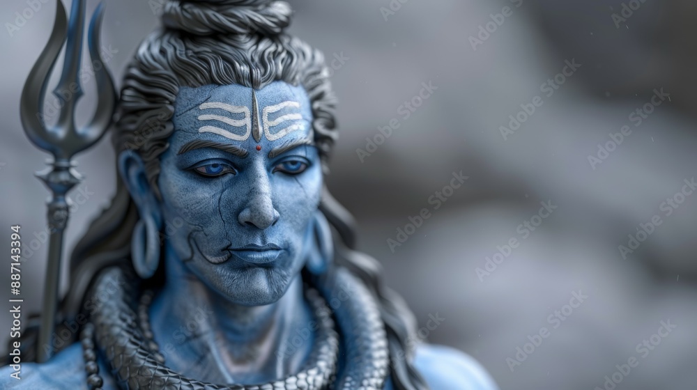 A statue of a man with a blue face and a blue robe, Shiva A statue of a man with a blue face and a blue robe, Shiva