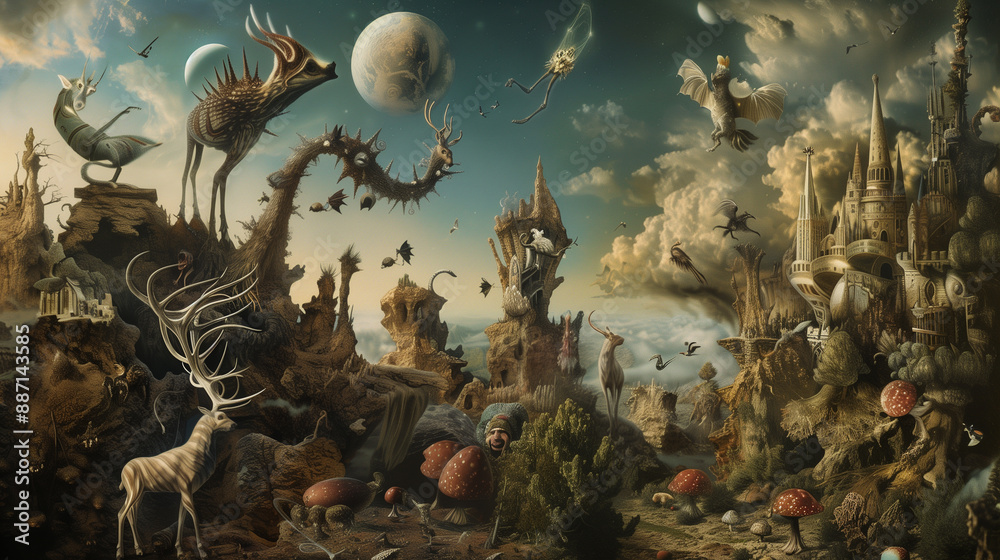 Bizarre creatures in a fantastical landscape Bizarre creatures in a fantastical landscape