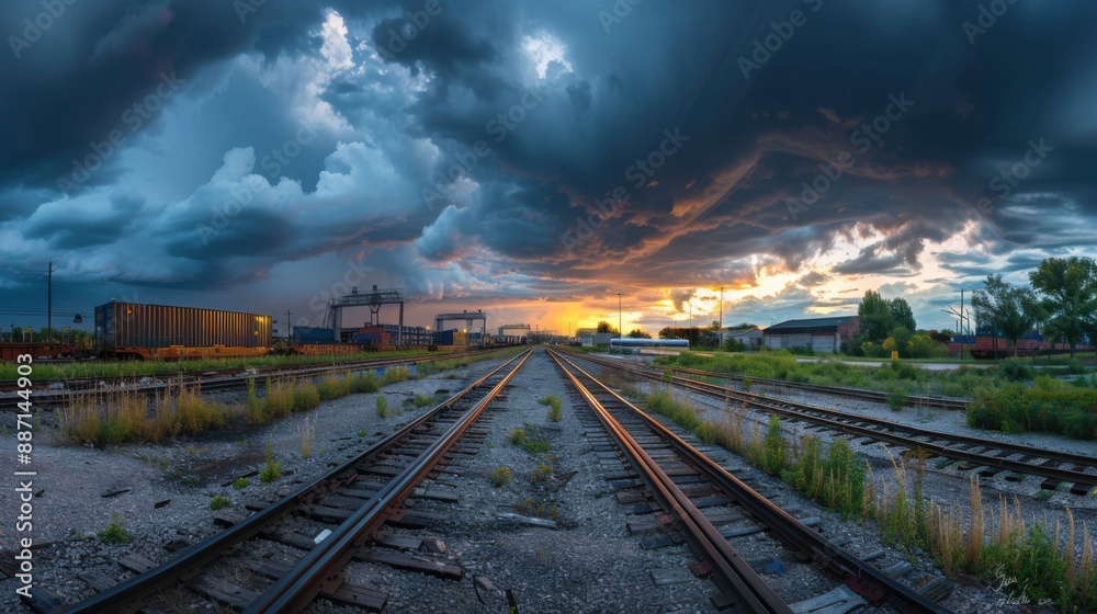 Railway cargo terminal panorama, with copy space Railway cargo terminal panorama, with copy space