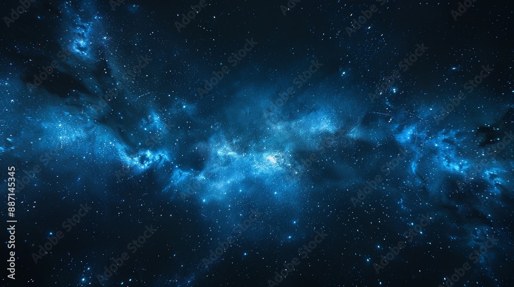 Fototapeta premium A star-filled deep space background with blue nebulae and galaxies