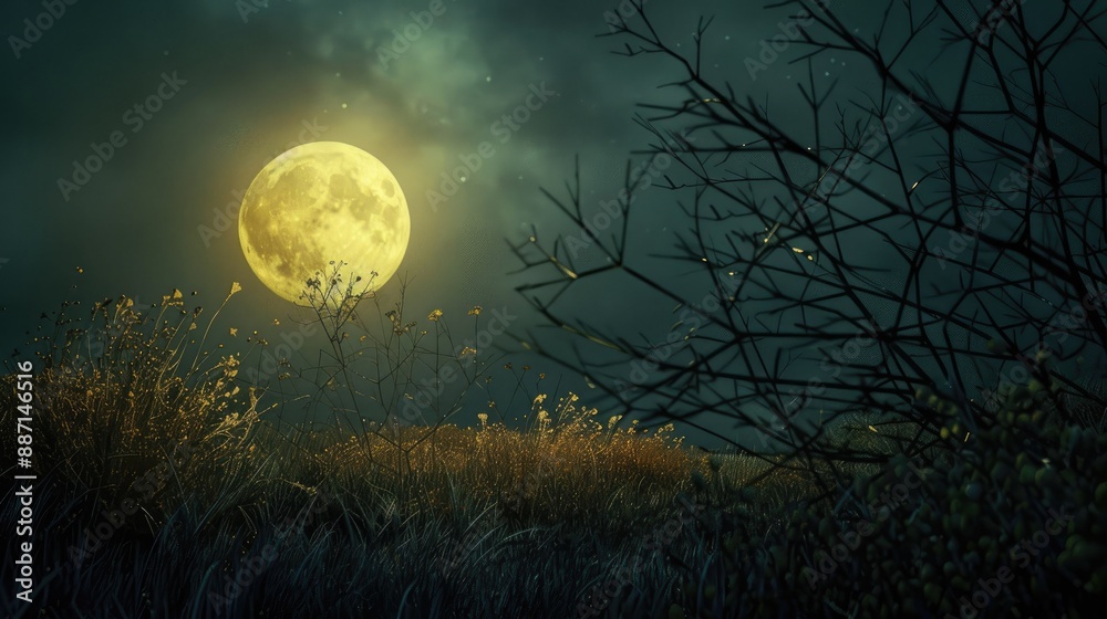 The moon of yellow sets at night The moon of yellow sets at night