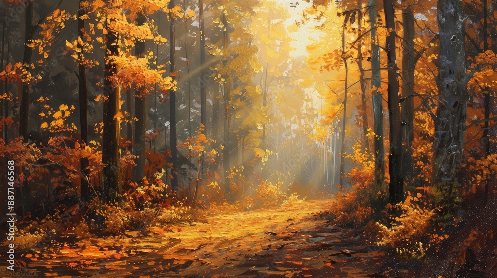 Obraz premium Tranquil autumn forest scene