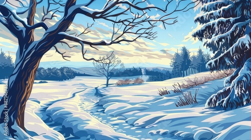 Vector illustration in portfolio raster image winter poster