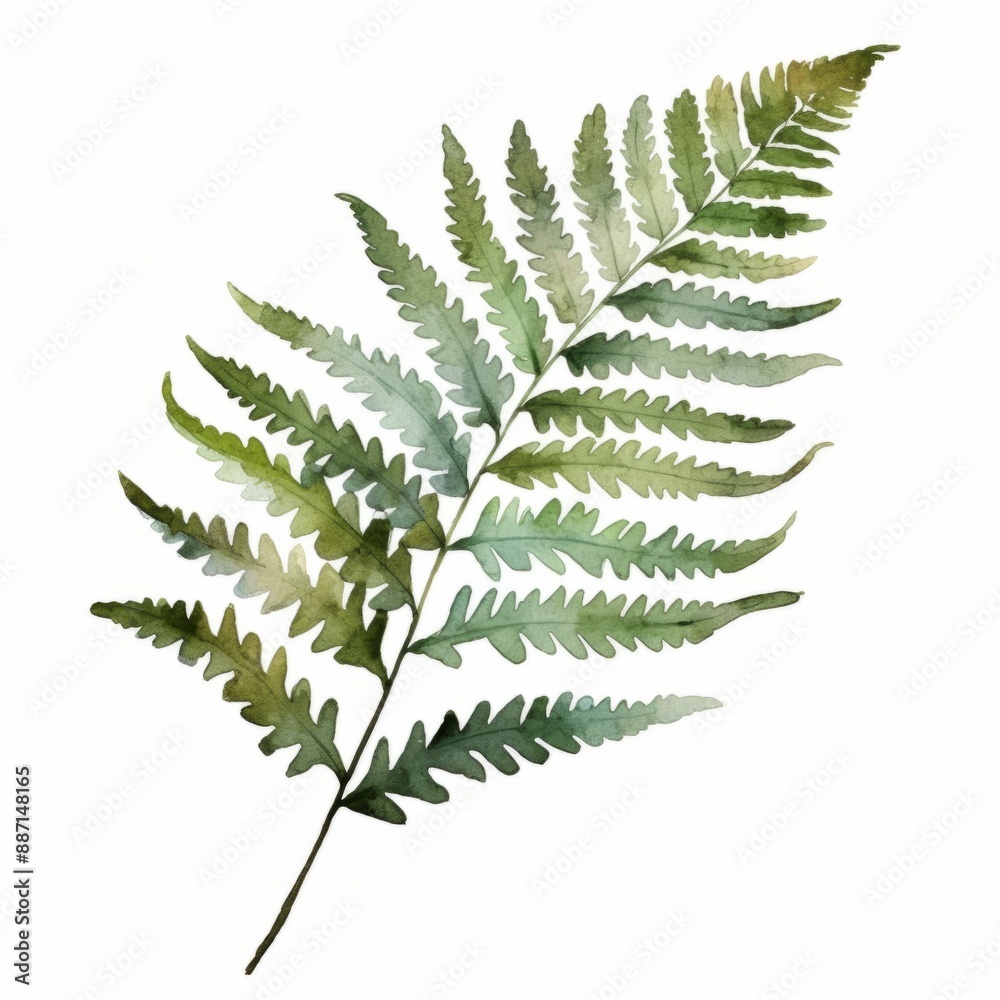A single fern frond painted in watercolor against a white background