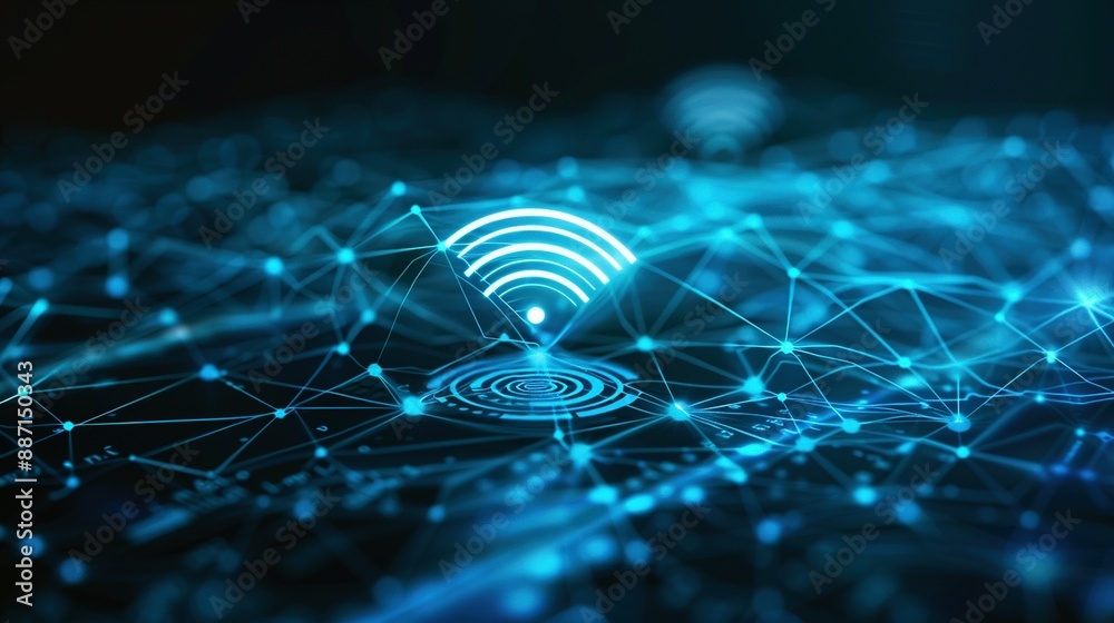 Abstract Data Background with Wi-Fi Symbol Representing Wireless Network and Connection Abstract Data Background with Wi-Fi Symbol Representing Wireless Network and Connection