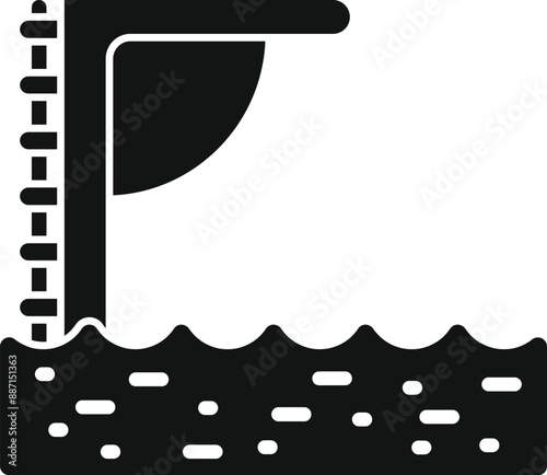 Black silhouette icon of a diving platform standing in calm water at the swimming pool
