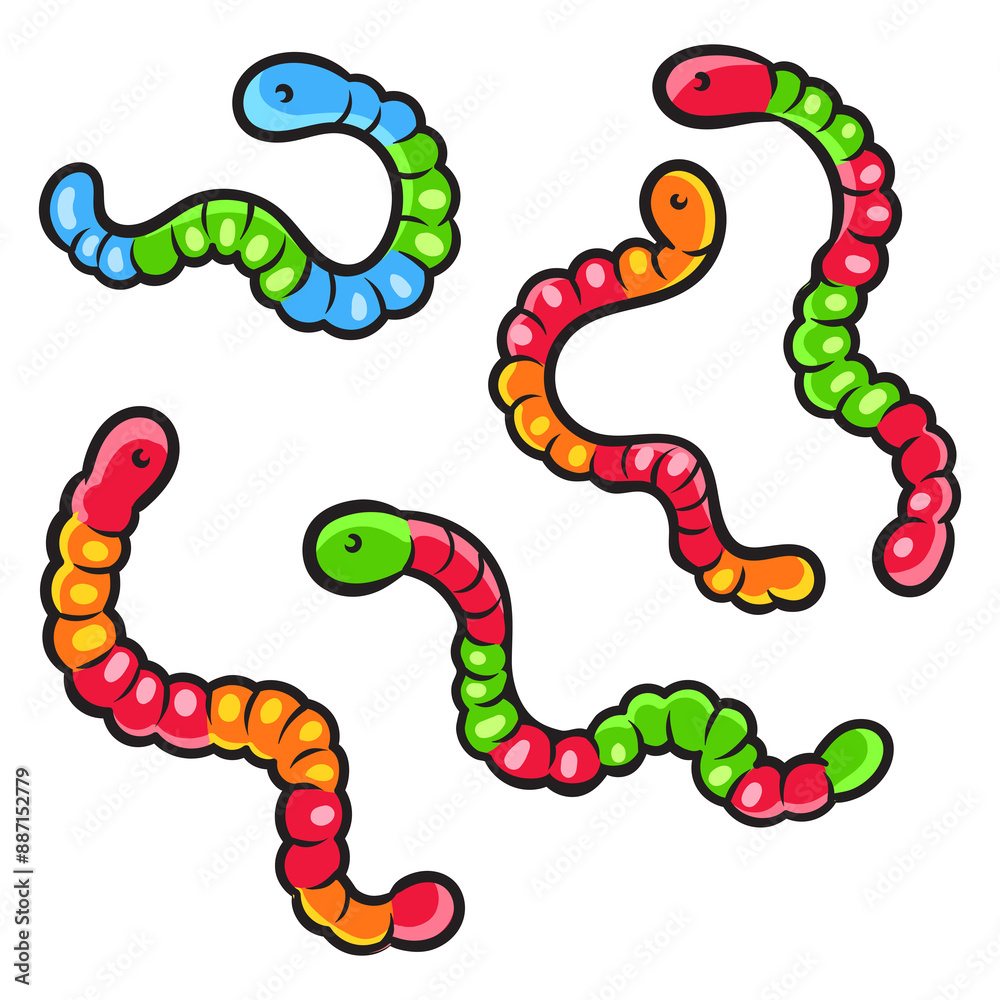 Naklejka premium gummy chewy worms candies pinup pop art retro PNG illustration. Comic book style imitation.