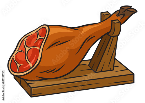 Bilde på lerret Jamon ham pork pig leg dry cured pinup pop art retro PNG illustration