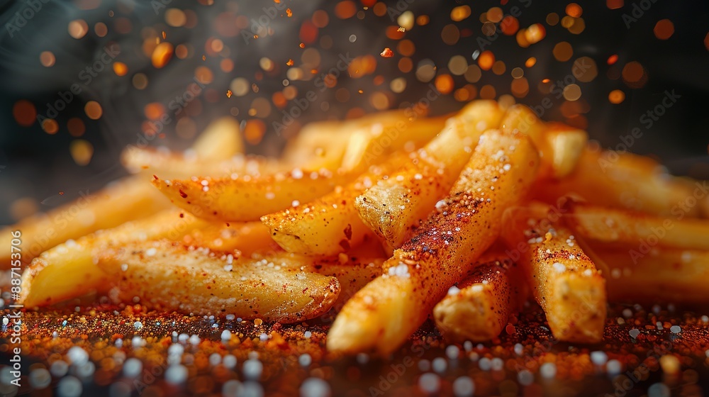 Dynamic Motion: Seasoned French Fries in Close-Up Dynamic Motion: Seasoned French Fries in Close-Up