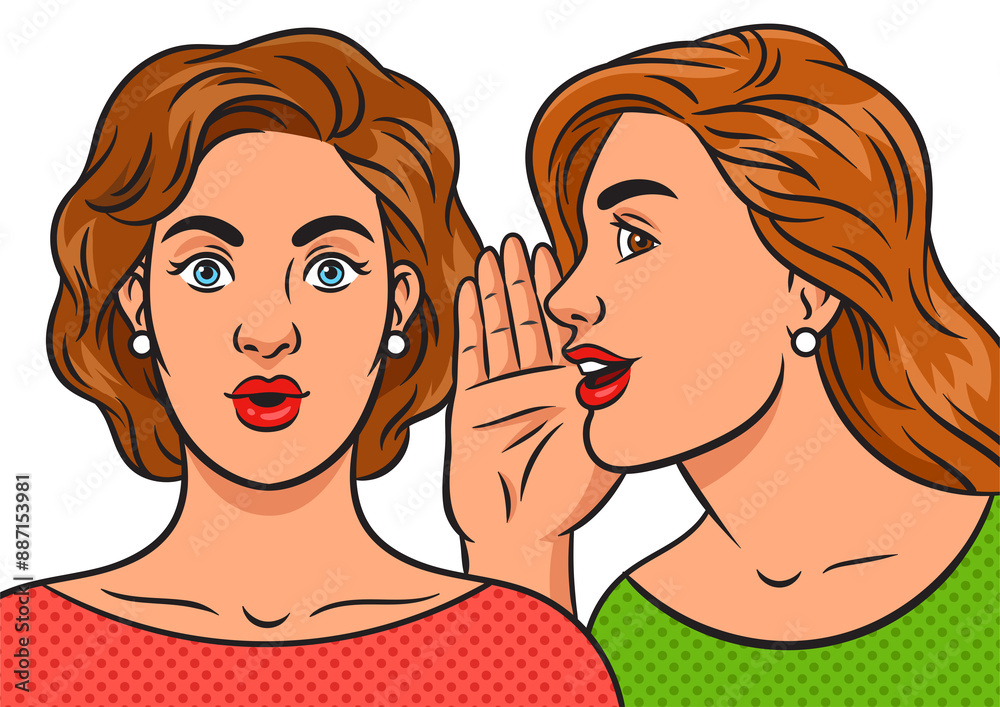 woman whispering gossip in woman ear pinup pop art retro PNG illustration. Comic book style imitation. woman whispering gossip in woman ear pinup pop art retro PNG illustration. Comic book style imitation.