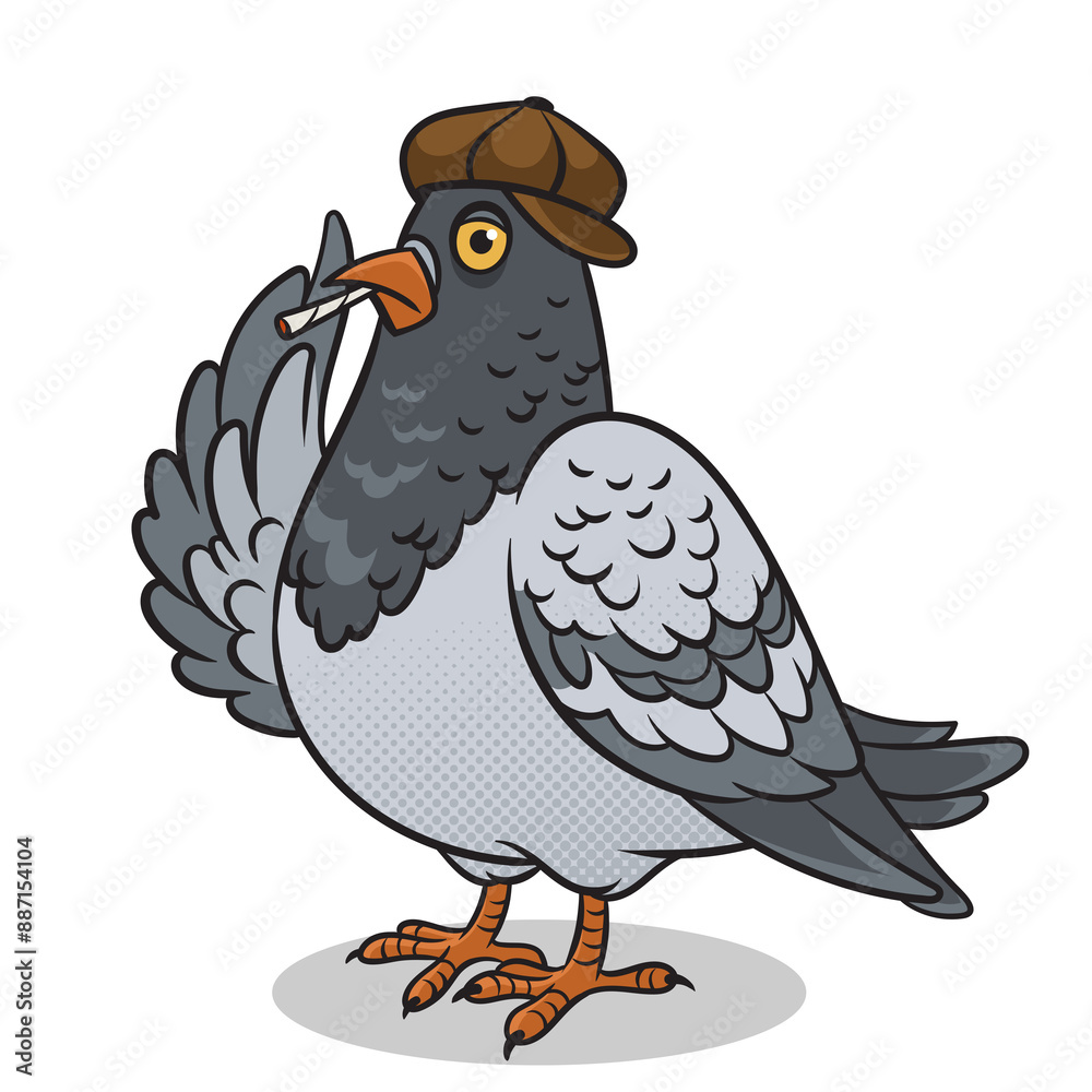 Fototapeta cartoon pigeon bully pinup pop art retro PNG illustration. Comic book style imitation.