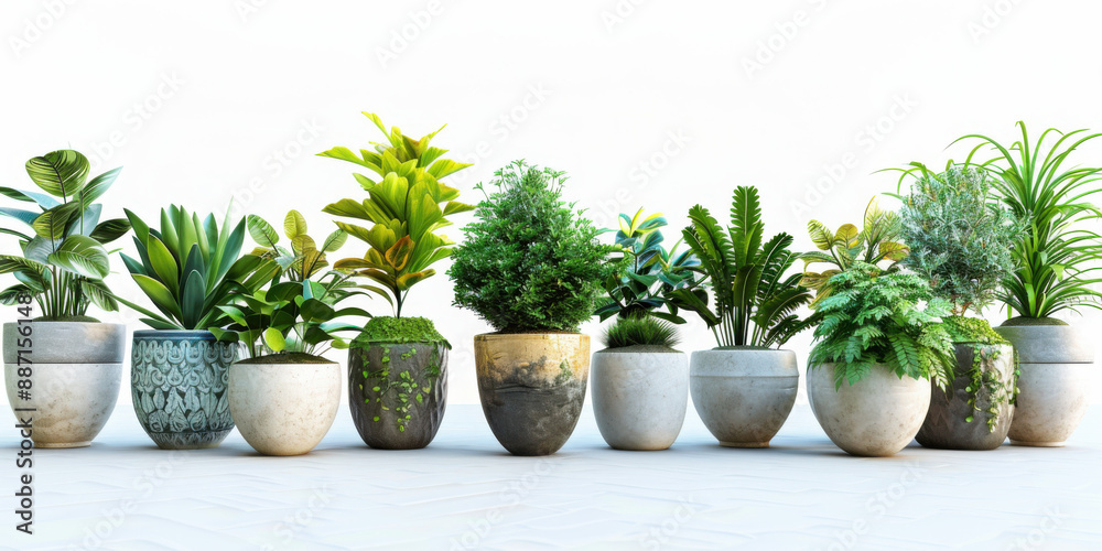 Obraz premium Assorted Potted Plants on White Background