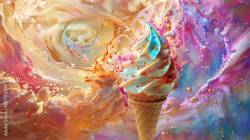 ice cream cone immersed in a world of fairy tales and colors photo