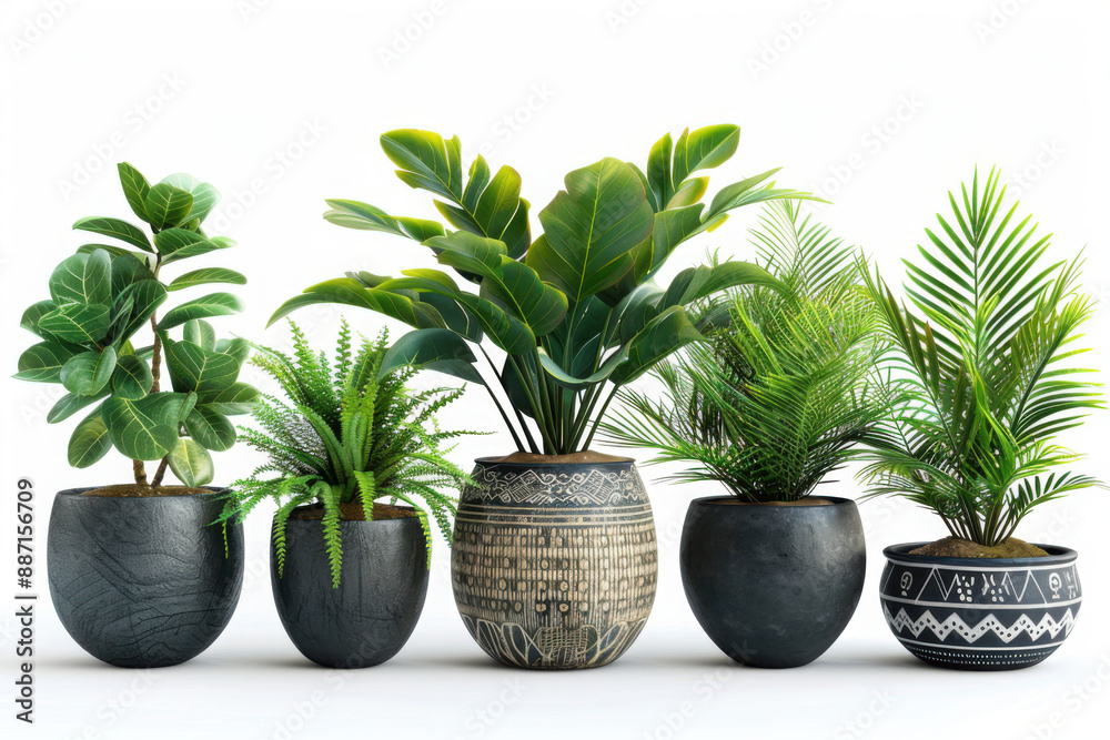 Fototapeta premium Assorted Potted Plants on White Background
