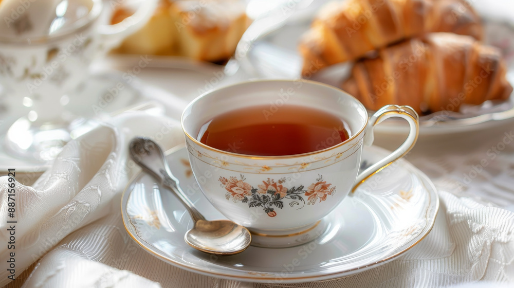 beautifully set tea table with fine china teacups, saucers, and a teapot, adorned with floral patterns. elegant setup includes a lace tablecloth and pastries, refined and classic afternoon tea beautifully set tea table with fine china teacups, saucers, and a teapot, adorned with floral patterns. elegant setup includes a lace tablecloth and pastries, refined and classic afternoon tea
