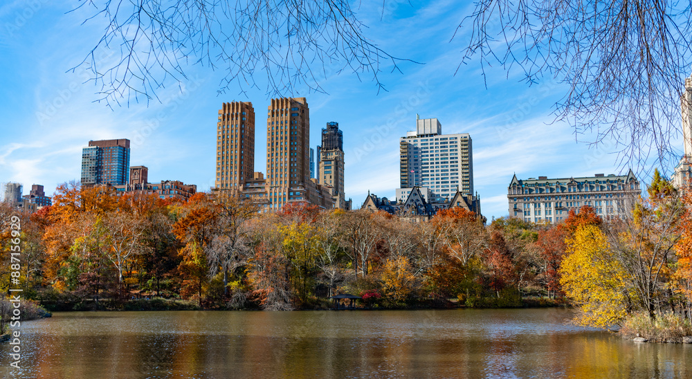 Obraz premium New York. NYC. Central Park. Autumn beauty of nature. Nature in city park. Fall cityscape in park. Autumn landscape. Nature fall landscape. Autumnal season in central park. Seasonal cityscape in