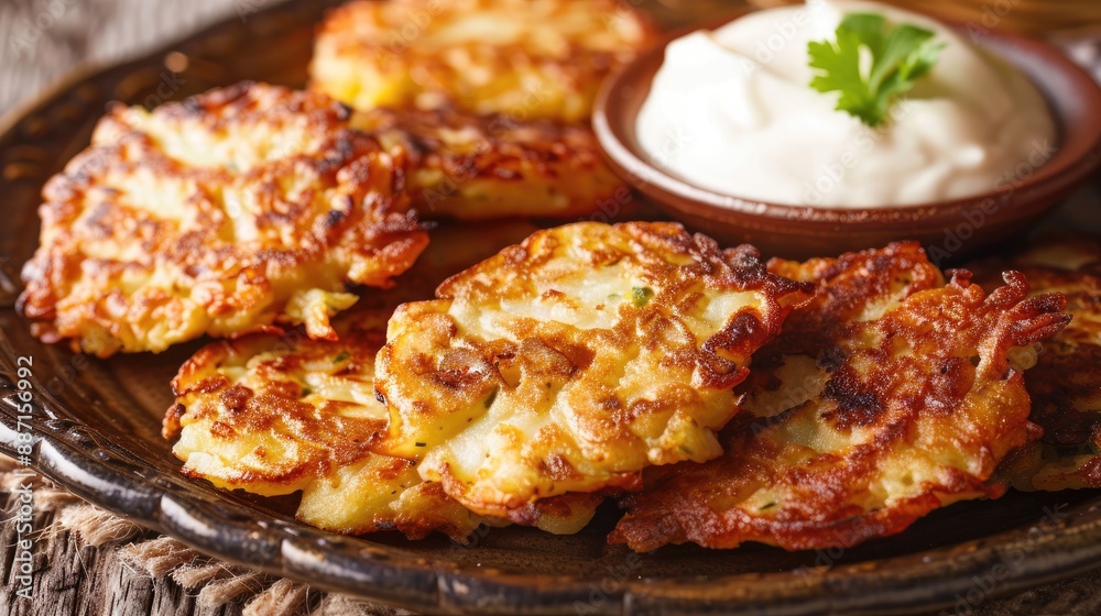 Traditional Hanukkah Potato Latkes Potato fritters for Jewish holiday Hanukkah Traditional Hanukkah Potato Latkes Potato fritters for Jewish holiday Hanukkah