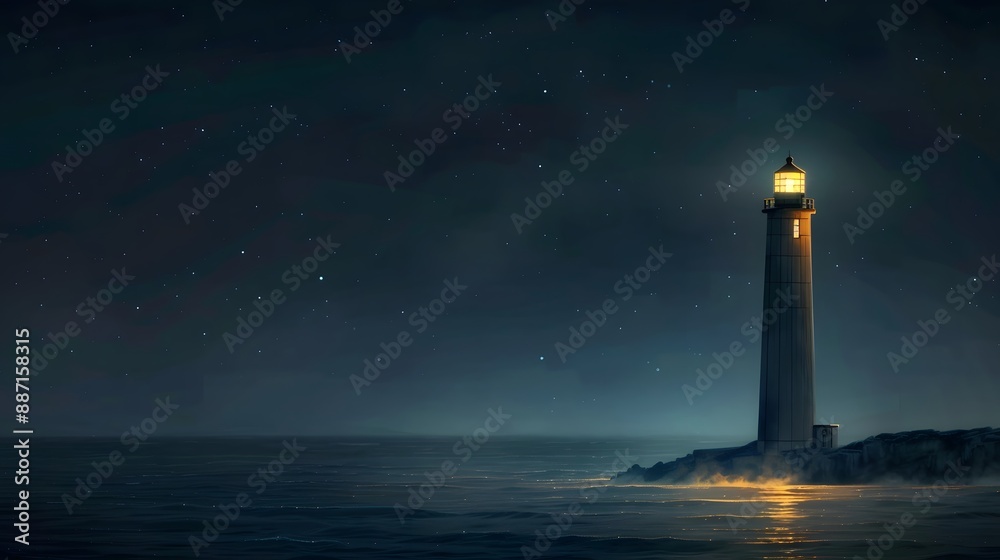Guiding Light Amidst the Vast Ocean's Embrace. Guiding Light Amidst the Vast Ocean's Embrace.