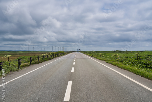 Hokkaido,Japan - July 10, 2024: Beautiful road, Ororon Line, along the Sea of Japan in Hokkaido, Japan 