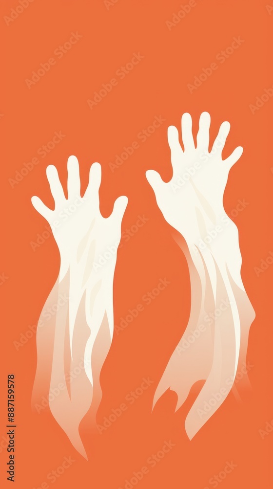 Obraz premium Two white, ghostly hands reach up against an orange background, halloween mood