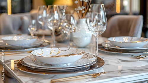 Amarble tabletop, set for an elegant dinner © Muhammad