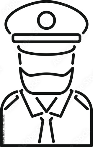 Line art icon of a general officer wearing a uniform and hat with a badge
