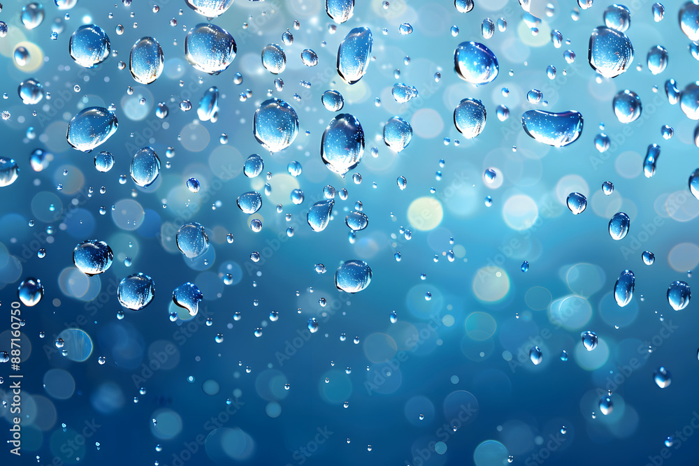 Close-up of water droplets on glass with blue background Close-up of water droplets on glass with blue background