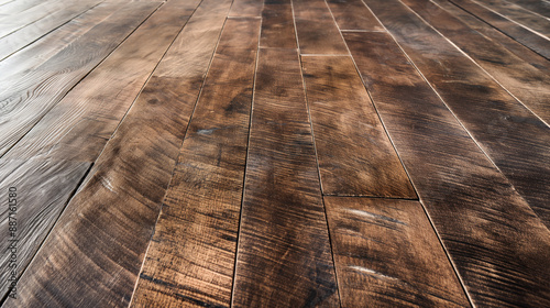 Close-up of rustic wooden floorboards showcasing their natural grain and textured surface