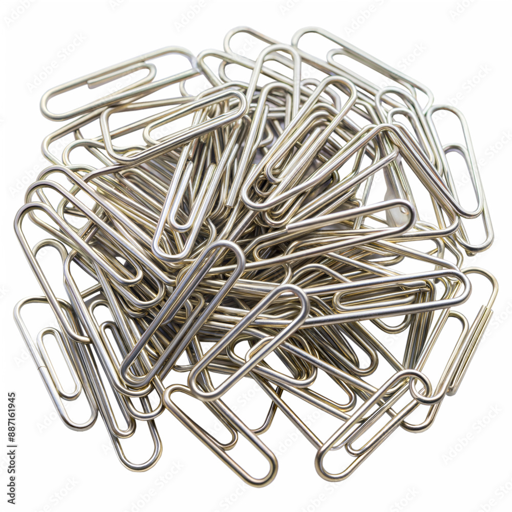 Pile of silver paperclips scattered on a transparent background Pile of silver paperclips scattered on a transparent background