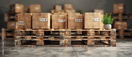Wallpaper Mural Stacked Cardboard Boxes on Wooden Pallets in a Warehouse Torontodigital.ca