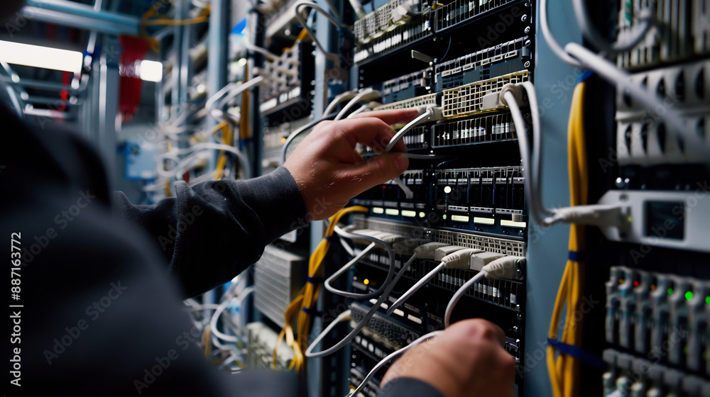 Naklejka premium IT Specialist Fixing Server in Data Center