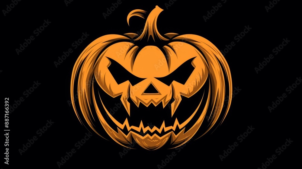 A menacing jack-o'-lantern with a carved grin and black eyes against a dark background, halloween mood A menacing jack-o'-lantern with a carved grin and black eyes against a dark background, halloween mood