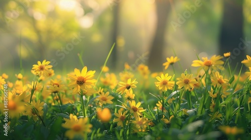 A beautiful outdoor meadow filled with yellow blossoms