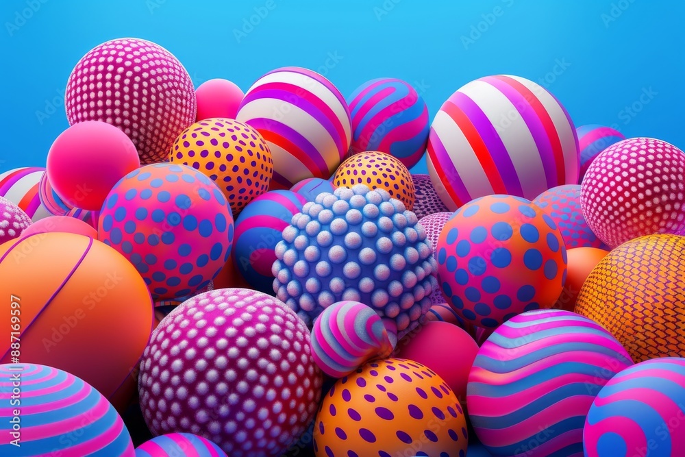 Fototapeta premium Abstract vibrant spheres with colorful patterns and bright background.