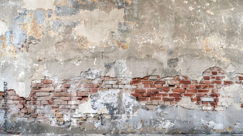 Aged Brick Wall with Damaged Plaster Background