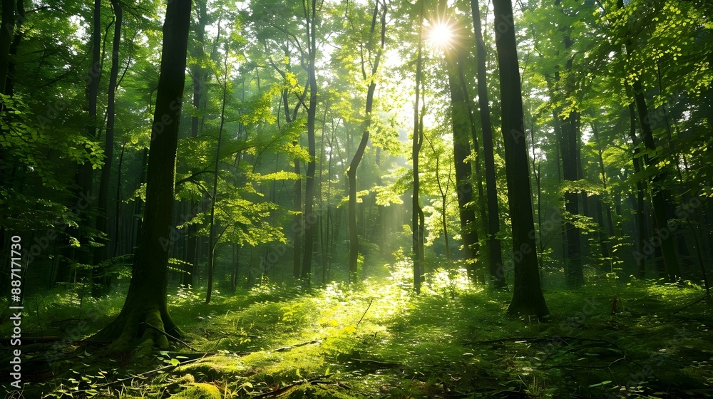 Obraz premium Green forest with sunlight