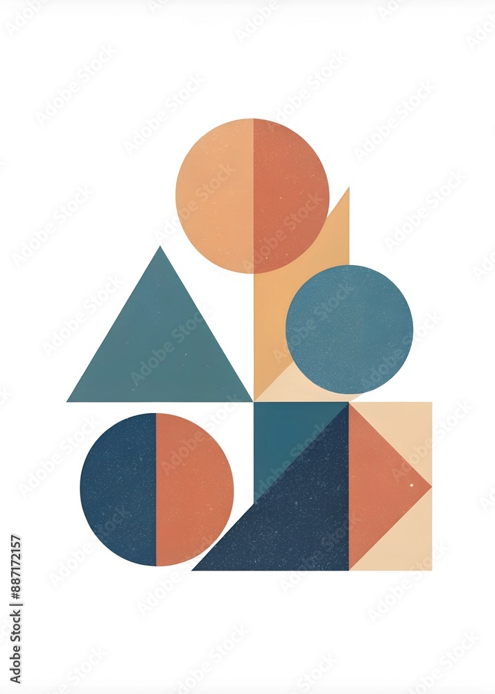 Simple geometric shapes like triangles, squares, and circles in muted tones on a white background. Ideal for modern interiors Simple geometric shapes like triangles, squares, and circles in muted tones on a white background. Ideal for modern interiors