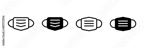 Mask icon vector isolated on white background. Man face with mask icon. Safety breathing masks. Industrial safety N95 mask. Medical mask vector icon.