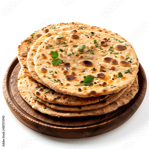 Board and plate of tasty Khakra with on white background. photo