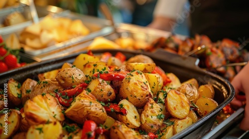 roasted potato served in brazilian buffet food from tripo restaurant help yourself restaurant roasted vegetables photo