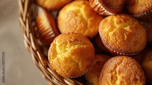Wallpaper Mural A wicker basket filled with corn muffins from a high angle Torontodigital.ca